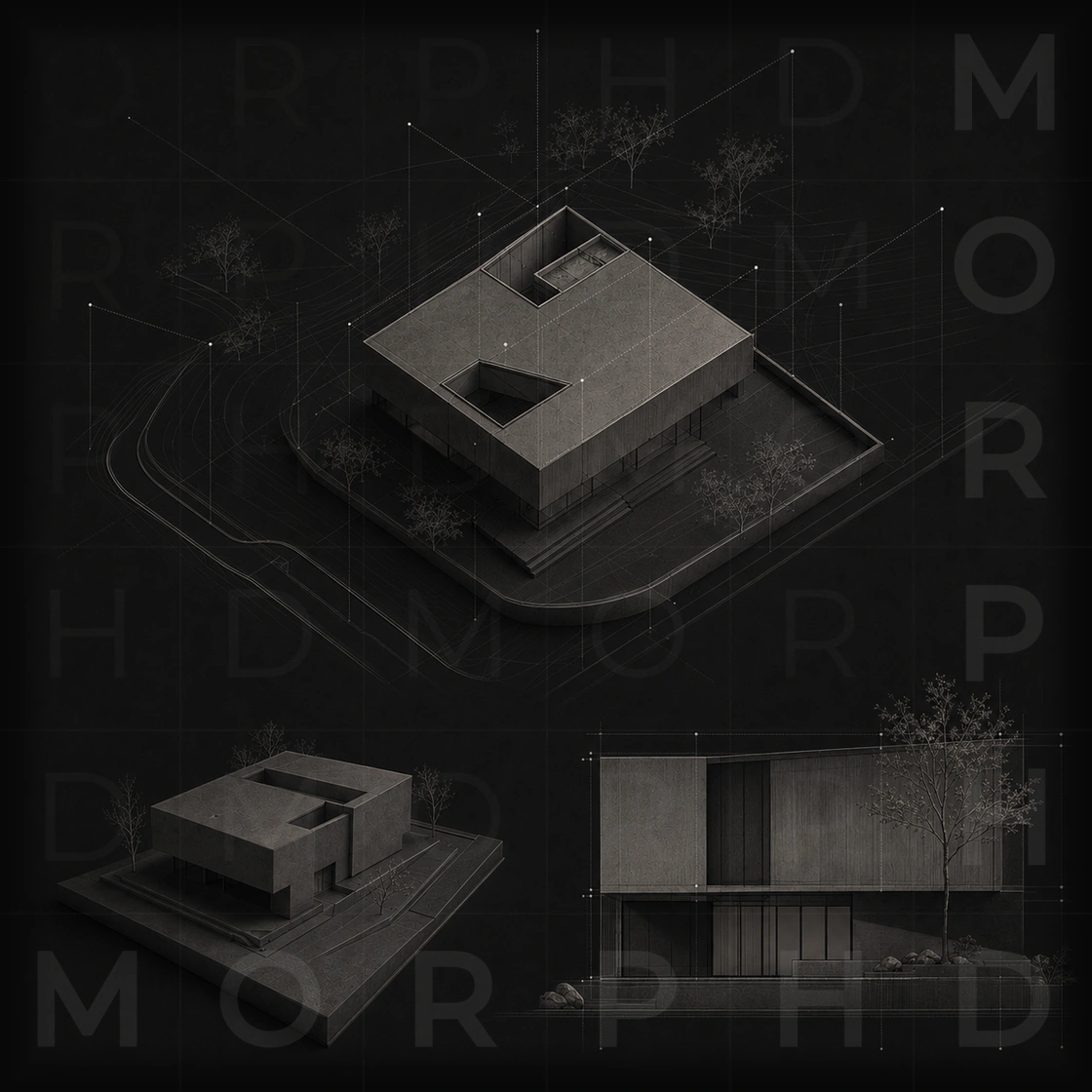 Architecture expressed through aligned site, massing and elevation fragments