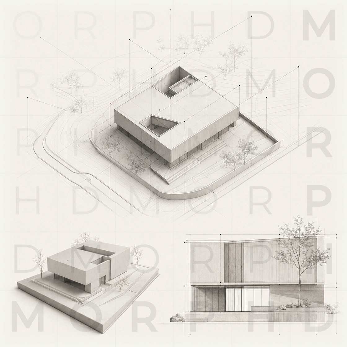 Architecture expressed through aligned site, massing and elevation fragments