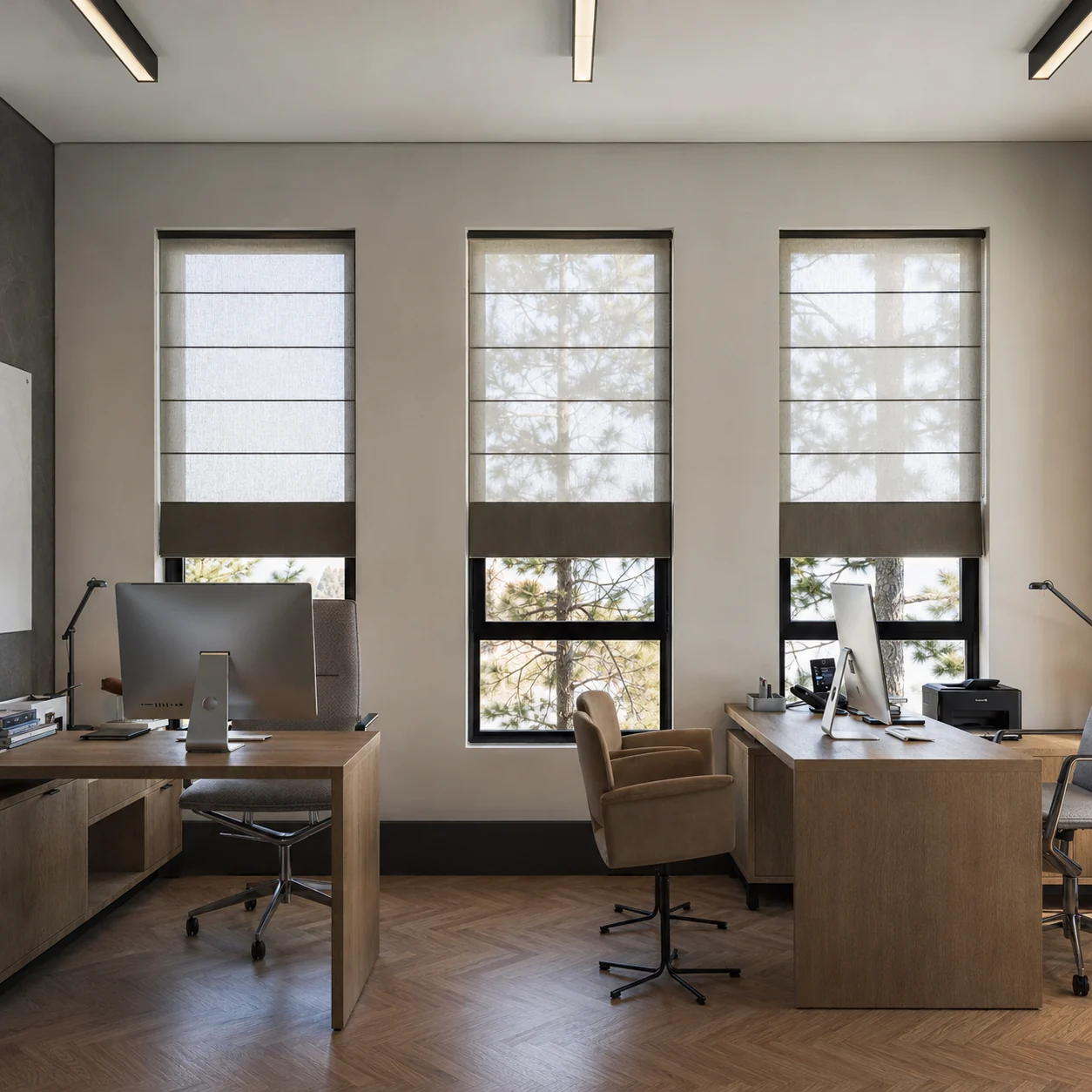 Shared office positioned along a window wall