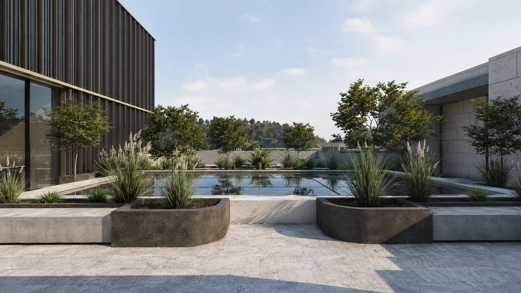 Landscape court and outdoor gathering area