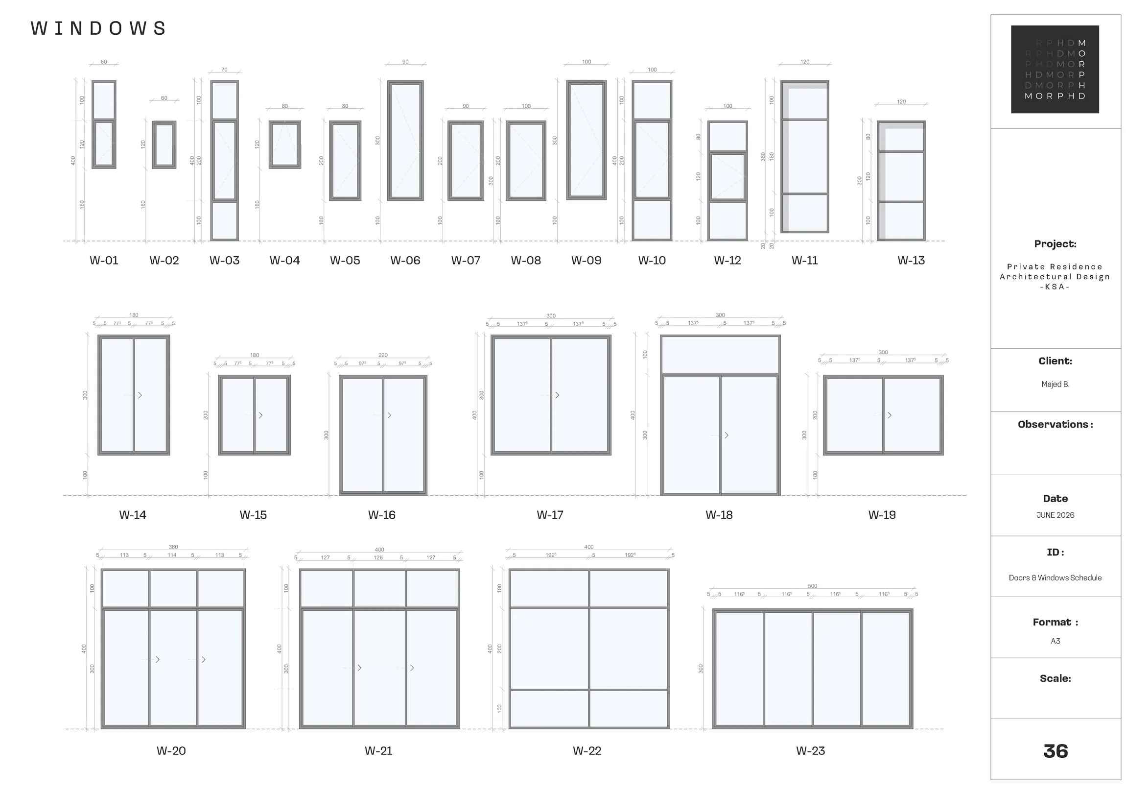 Window types and opening schedule