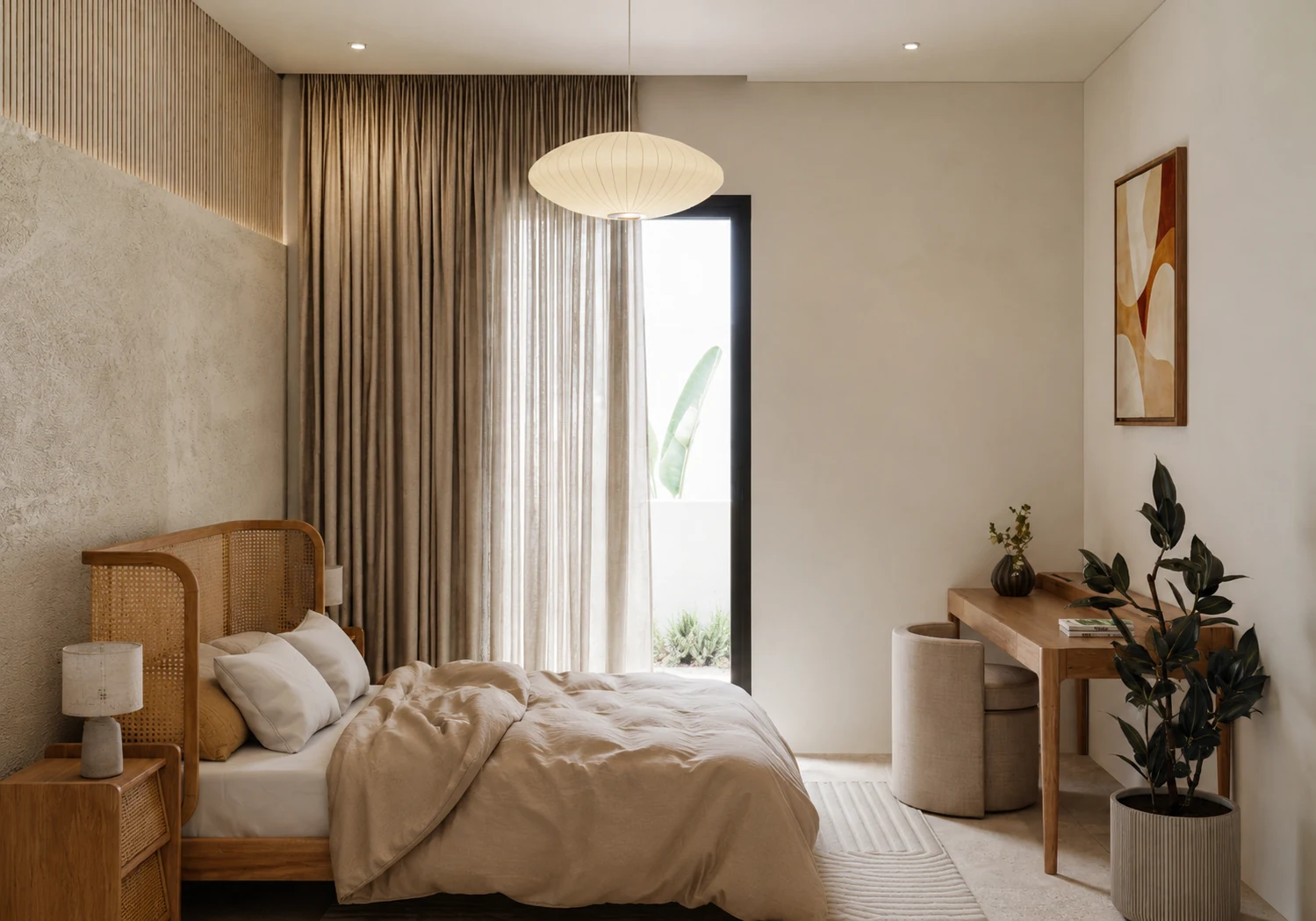Secondary bedroom with soft neutral finishes