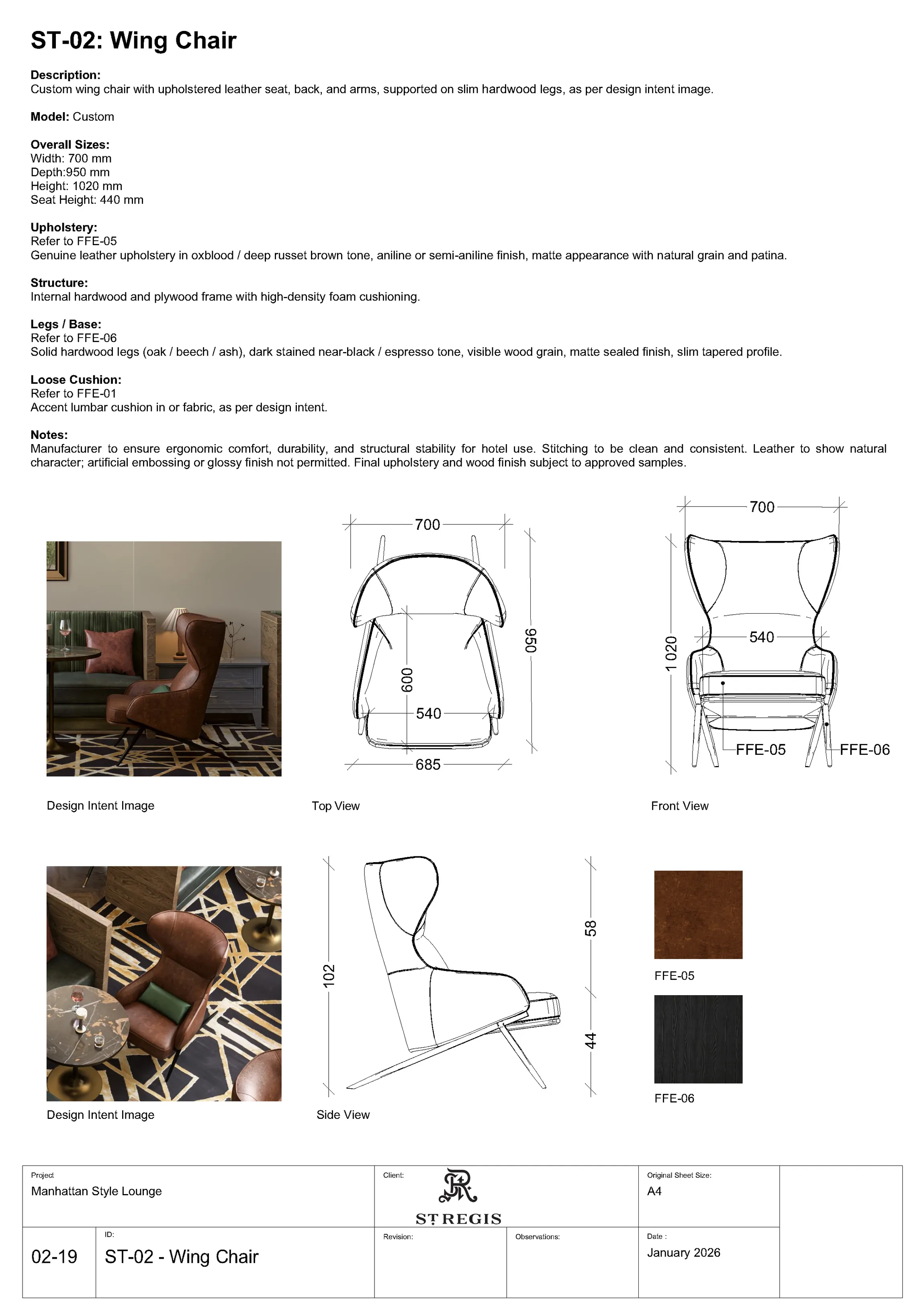 Wing chair specification and dimensions