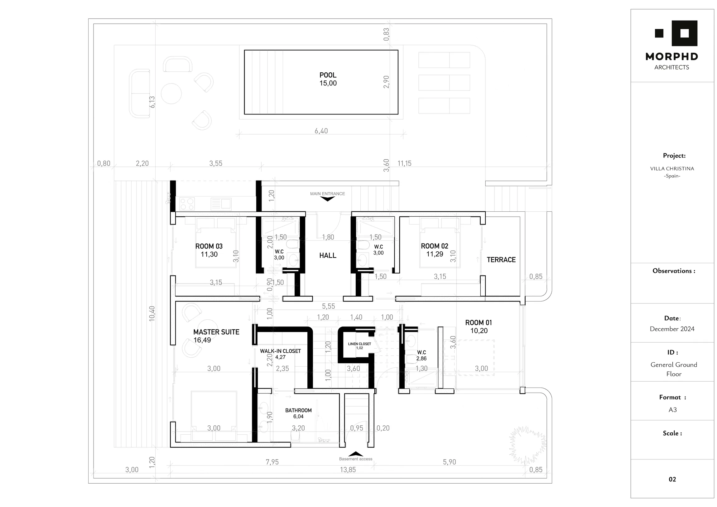 Upper-floor and terrace layout