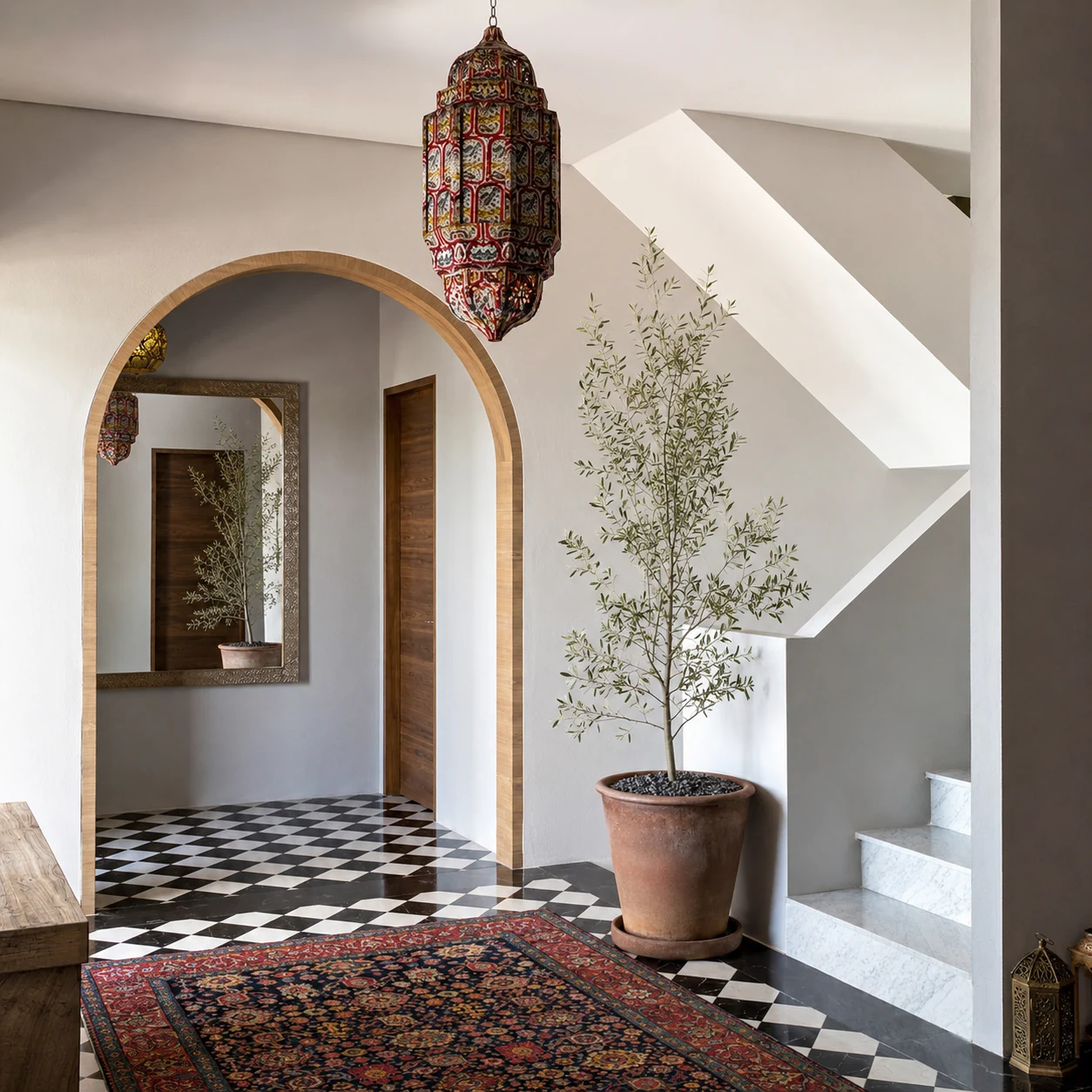 Arched entrance and Moroccan lantern at Villa Christina