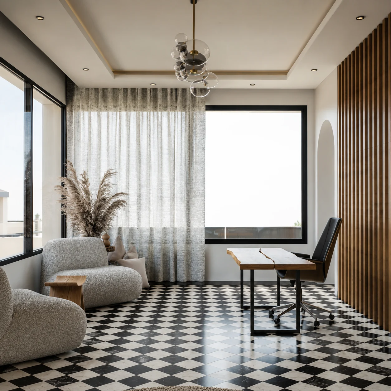 Window lounge with patterned floor